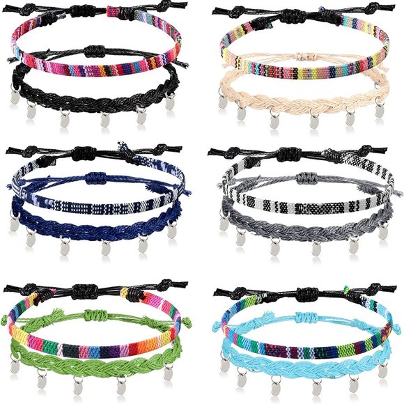 New 6 Pieces Ankle Bracelet Adjustable Boho Surfer Anklet Bracelet Thin Rope - Picture 4 of 8